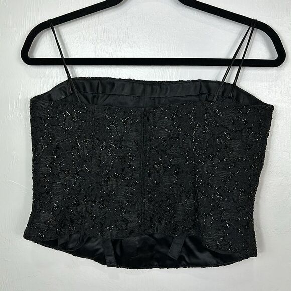 Carmen Marc Valvo Black Floral Beaded Evening Corset Top Size 14 - Picture 2 of 8